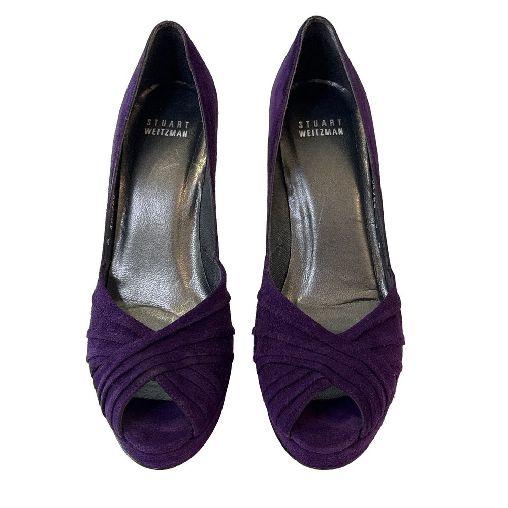Stuart Weitzman Purple Suede Peep Toe Heels Size 7N Platform Pumps